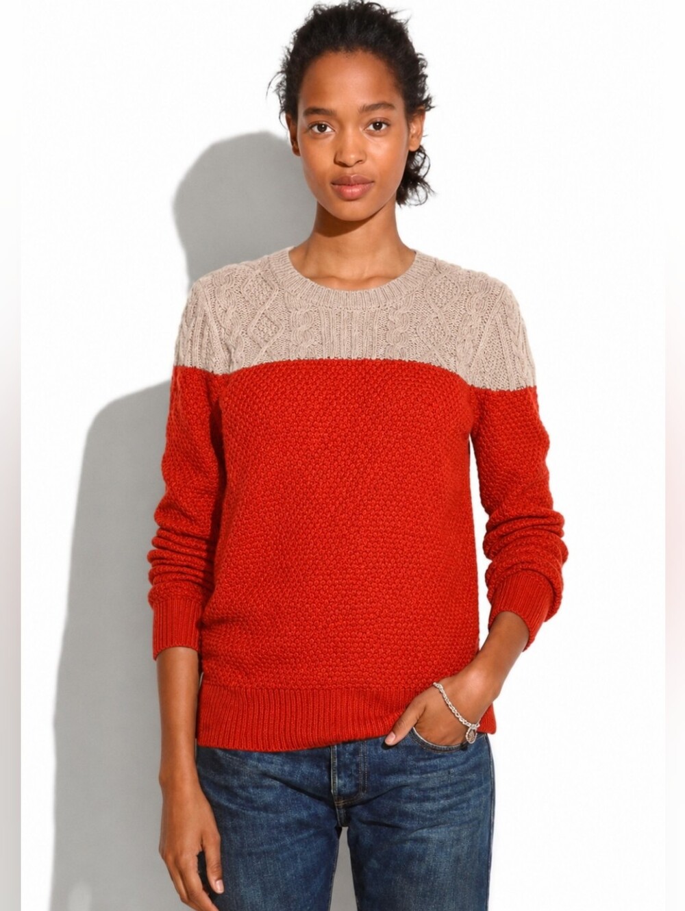 ❤ MADEWELL ANGORA BLEND MIXED STITCH COLORBLOCK SWEATER, XS